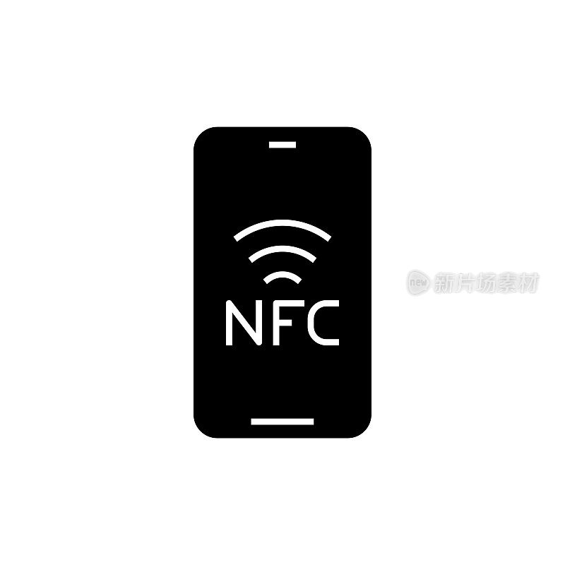 NFC近场通信固体图标。这个平面图标适用于信息图表，网页设计，移动应用程序，UI, UX和GUI设计。